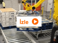 Konveyöre palet yerleştiren sanayi robotu videosu